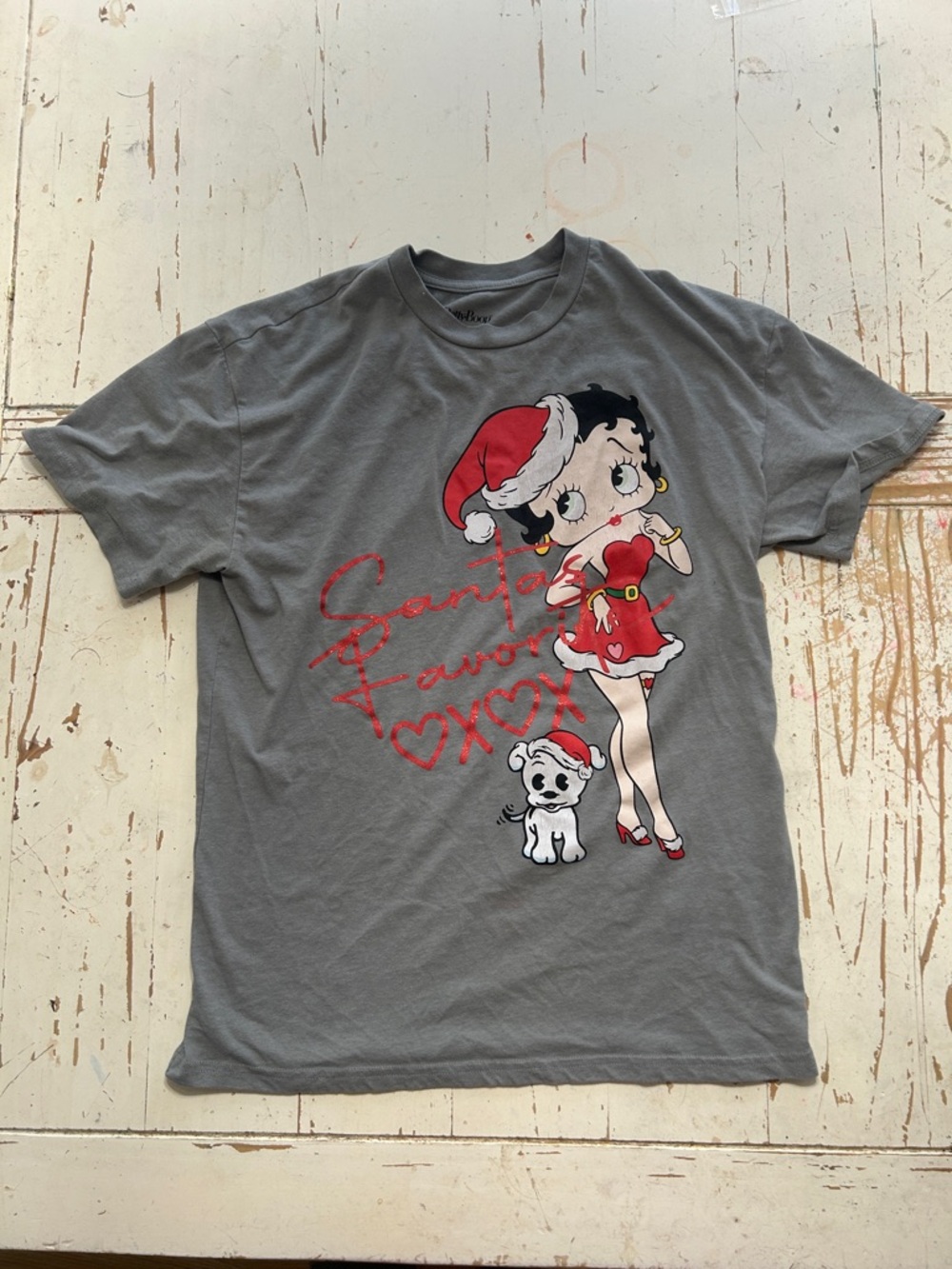 Betty Boop Gray Tee with Red Holiday Graphic